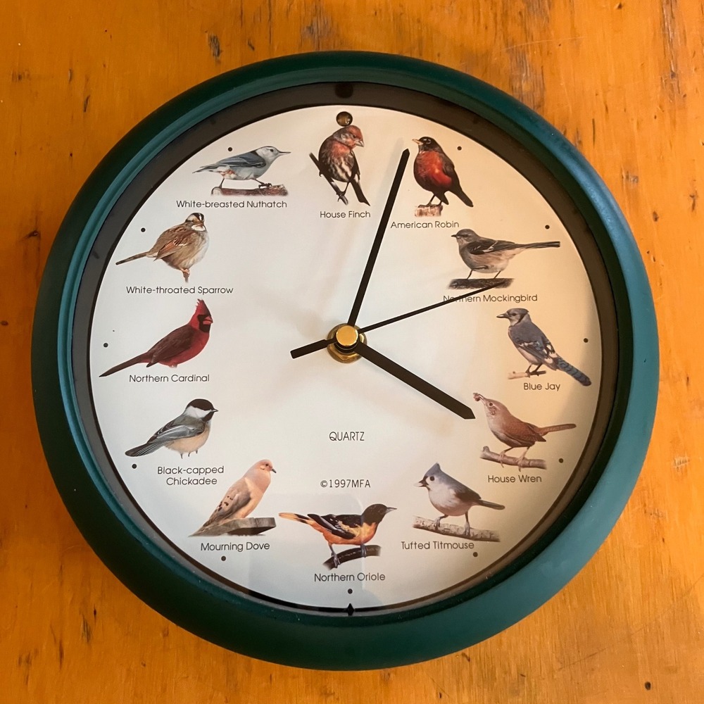 MFA Bird Song Wall Clock Green 1997 Vintage North American Birds Works